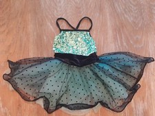 Weissman Dance Costume Green Sequined w/ Green  Black Polka Dot Tulle 10121 SC