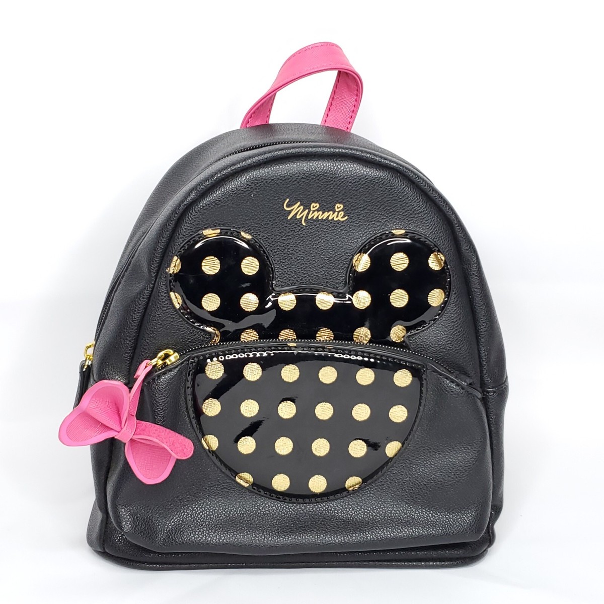 Disney Minnie Mouse Mini Backpack Black Gold Polka Dot Pink  display picture 2