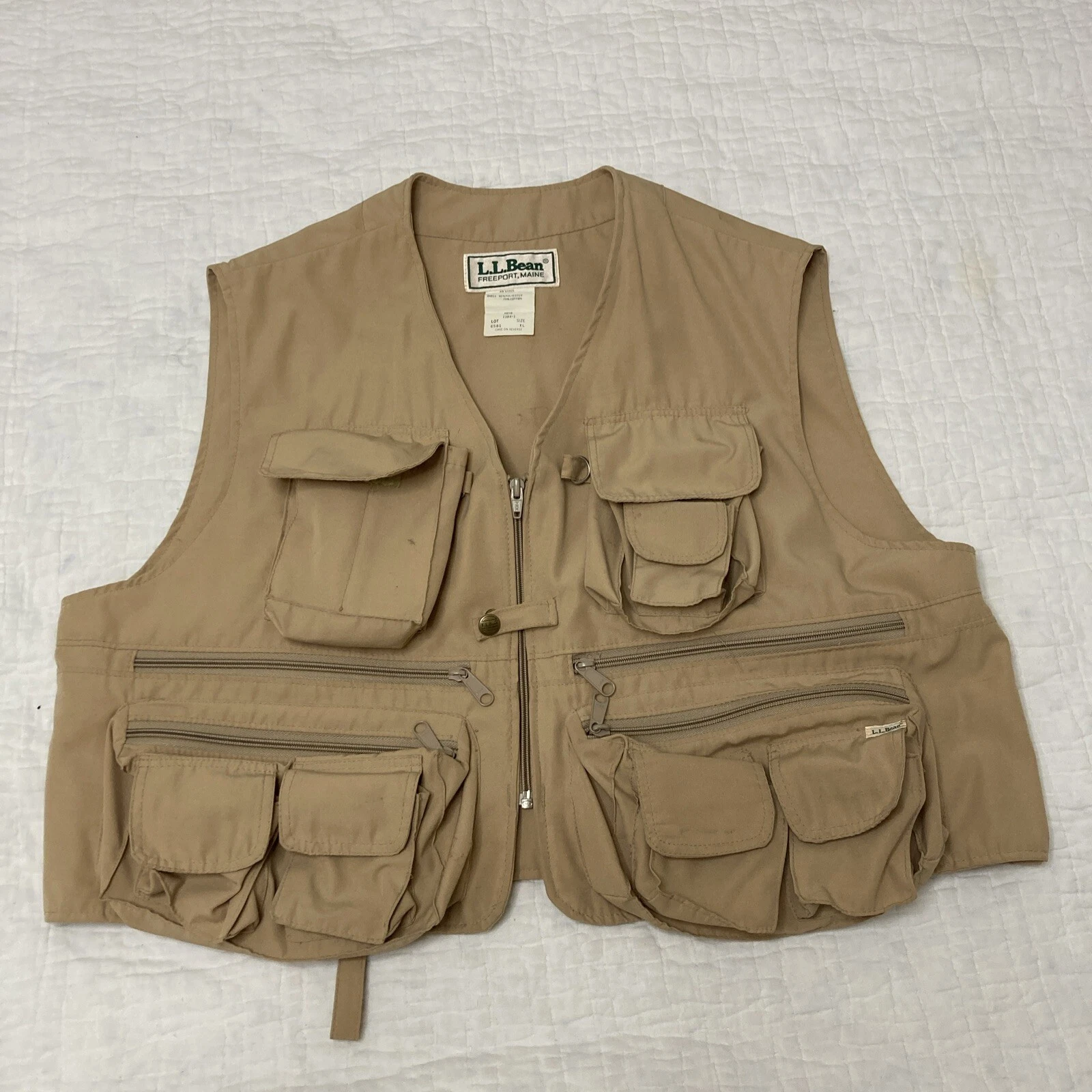 Vintage 70S L.L. Bean Khaki Safari Hunting Shooting Photography Vest Zip Up XL