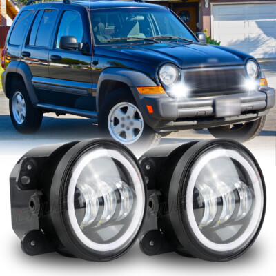 2x Halo Front Bumper Fog Driving Light For Jeep Liberty 2003 2004 2005 2006 2007