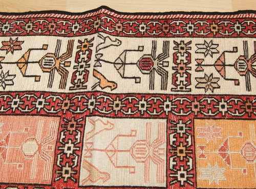 box pattern living room decor ethnic rug floor rug handmade small silk rug 3X2ft - Picture 4 of 6