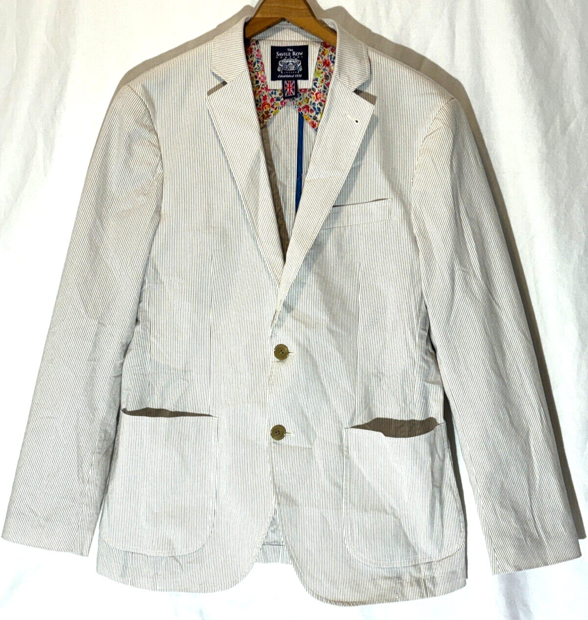 FILA Giacca blazer uomo a righe The Savile Row Co Maddox cappotto sportivo marrone bianco 38R