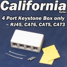 4 Port RJ45 Keystone Mount Box Only Cat5, CAT6, CAT3 Cable Insert Jack Connector