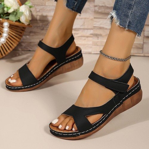 UK Damen-Sandalen mittelhoher Keilabsatz bequeme Wander-Pantoletten Größe//* - Bild 21 von 30