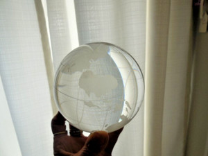 Lrg. Round Earth Globe World Map Crystal Glass Clear Paperweight Table Desk