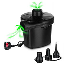 ELECTRIC AIR PUMP INFLATABLES POOL AIRBED UK MAIN PLUG/ 3 VALVE ADAPTORS 240V
