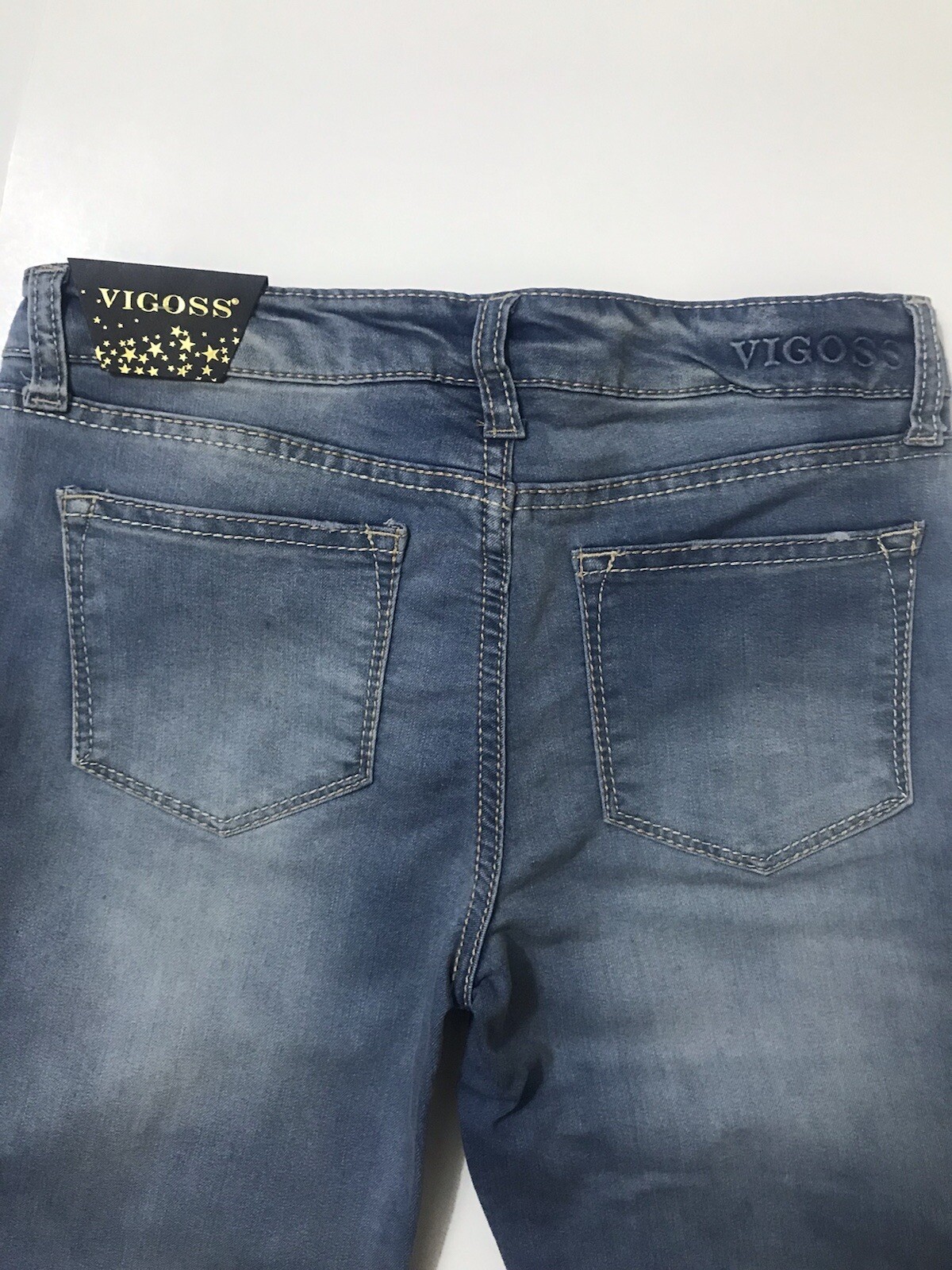 NWT Vigoss Girl's Stretch Floral Embroidered Blue Denim Jeans Sz 16 / 26x30 $36