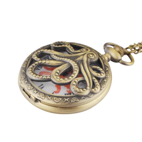 Polpo Vintage Analogico Quarzo Steampunk Antico Orologio Da Tasca Catena Collana Uomo - Foto 5 di 10