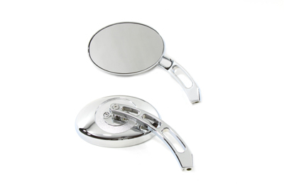 Oval Mirror Set with Billet 3 Slot Stem Chrome for Harley 1965-Up