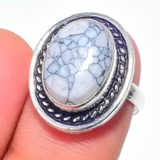 Natural Howlite Gemstone Handmade 925 Sterling Silver Jewelry Ring Sz 5.5 US