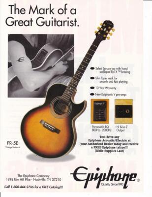 1994 Epiphone PR-5E Acoustic Guitar Print-Ad / Great Art
