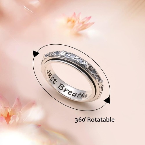 Anxiety Relieve Rings 925 Sterling Silver Spinner Fidget Ring Worry Stress Re... - Picture 3 of 9