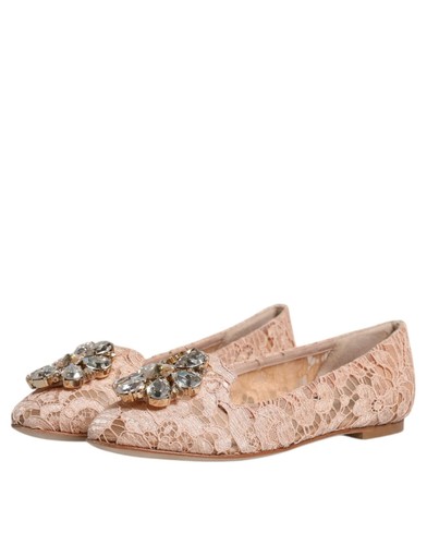Dolce&Gabbana Women Beige Ballet Flats Viscose Crystal Floral Lace Loafers EU 34 - Picture 4 of 8