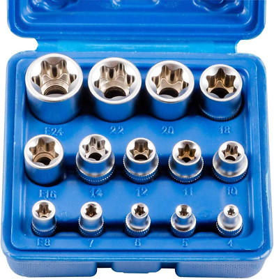 14Pcs Female E Torx Socket Set 3/8 1/2 1/4 Drive E4 - E24 External Torque Star S