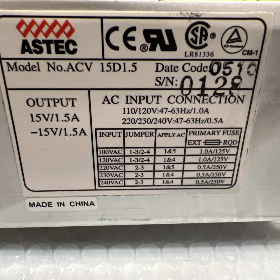 🔥Astec ACV 15D1.5 Power Supply, OP 15V/1.5A-IP 110/120V,1.0A. free ship🇺🇸 - Image 2 of 4