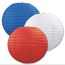 SET OF 3 RED, WHITE AND BLUE HANGING PAPER LANTERNS as N10