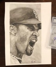 1/1 Original Albert Pujols MLB Watercolor W/ Artist Auto Signature COA