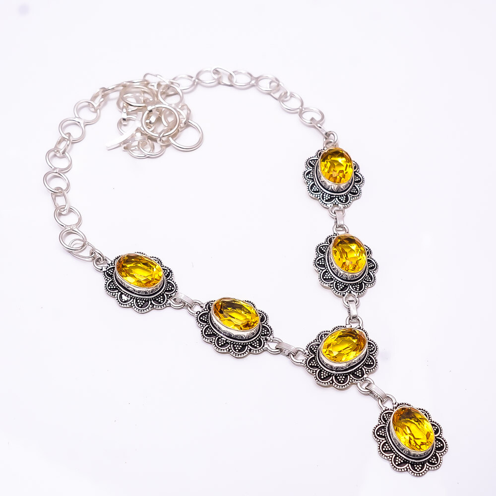 Citrine & Citrine Fine Art 925 Sterling Slver Necklace 17-19
