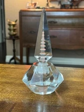 10 Sided Crystal Perfume Bottle with Art Deco Stopper 5" Tall