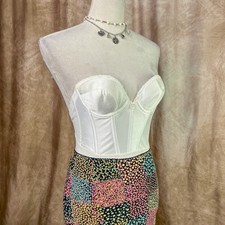 Vintage Corset Bustier Top 70s Lingerie Floral Trim Satin Boning Scalloped Pinup