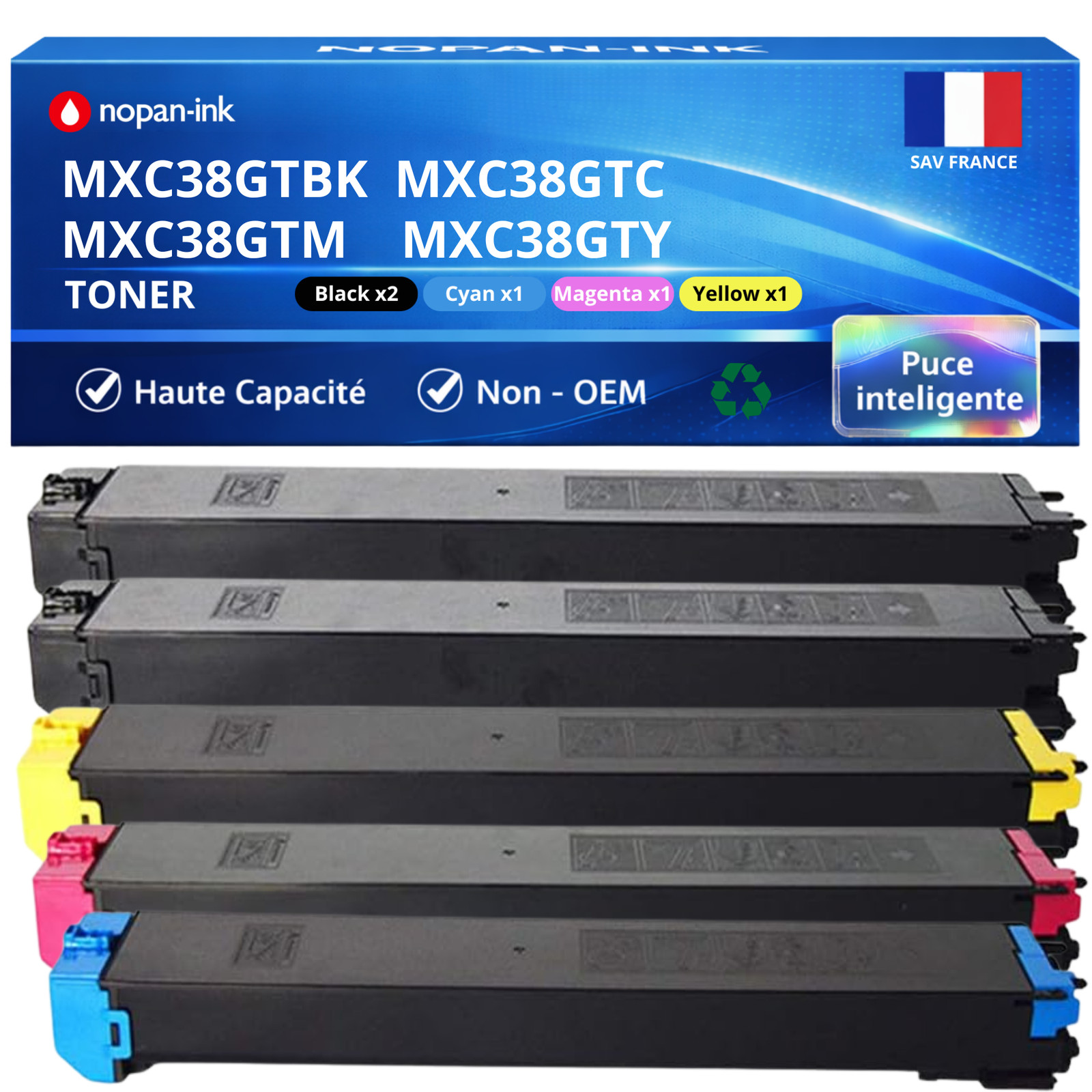 Toner Sharp MXC38GTBA lot 5 cartouches pour imprimer des rapports professionnels
