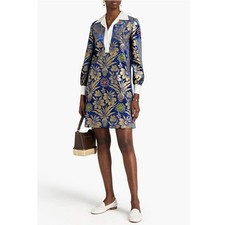 Tory Burch Thelma Cosmic Floral Print Velvet Dress Blue Dahlia 6 8 10 NWT