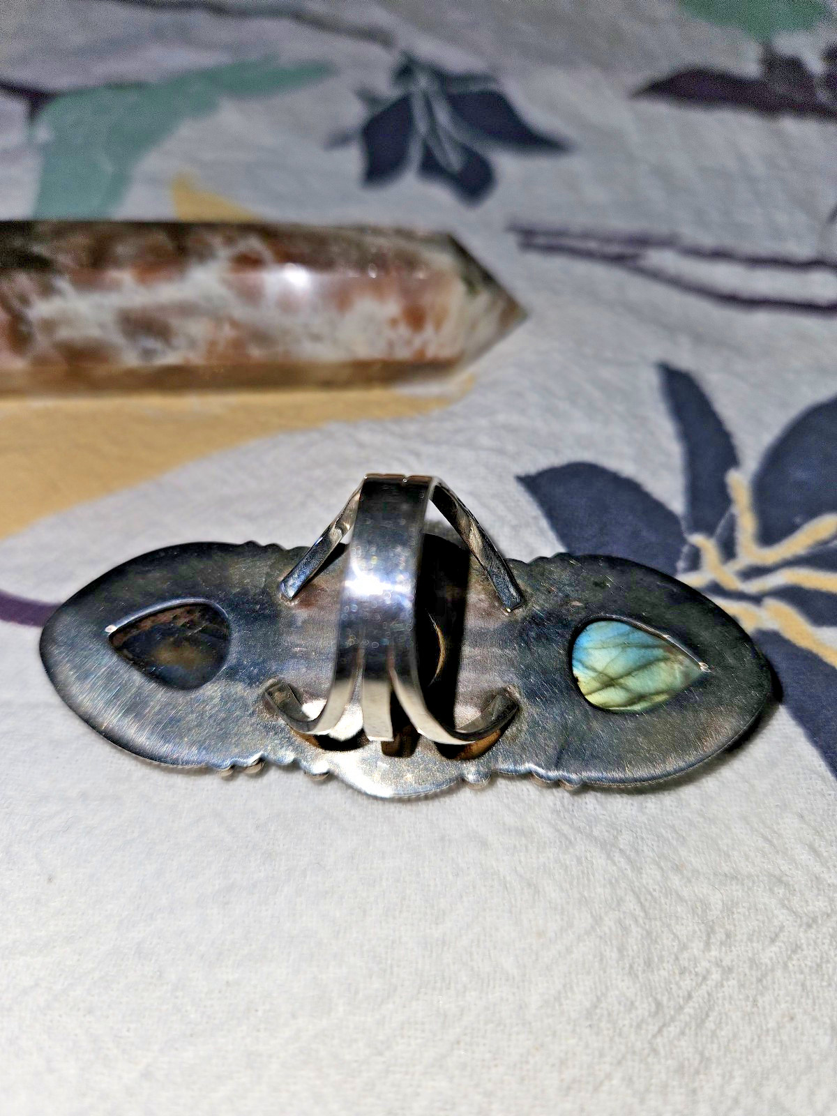 3 stone labradorite statement ring - image 3