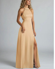 Azazie Clarice Gold Metallic Satin Bridesmaid Dress Sz 6 EUC