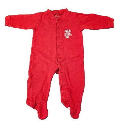 UW Wisconsin Bucky Badger 6M Baby Garb One Piece Jump Suit (Six Month)