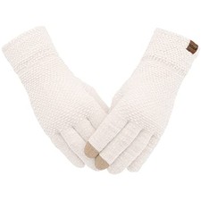 Winter Touchscreen Gloves for Women Chenille Warm Knit with 3 Touch White