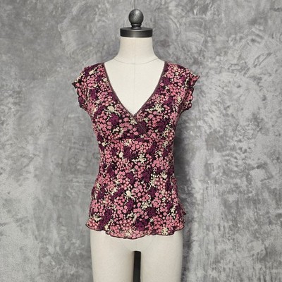 Vtg Self Esteem Y2K Empire Waist Floral Mesh Top Womens S Fairycore Boho Dainty