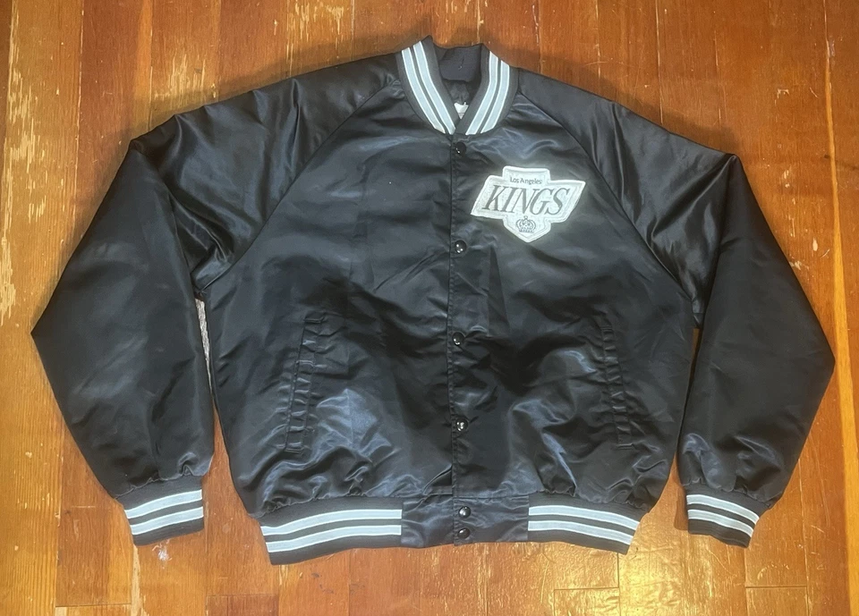 Chaqueta a Presión De Colección Los Angeles Kings Línea Tiza Satén Bombardero Abotonada Para Hombres L Foto 2 de 4