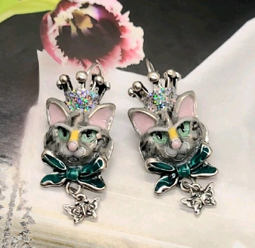 Vintage Estate Collectible Signed Kirks Folly Princess Kitty Silver Earrings - Bild 2 von 11