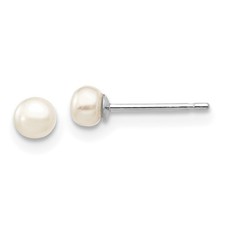14k White Gold 3-4mm White Button Freshwater Cultured Pearl Stud Earrings