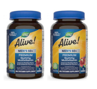 Natures Way Alive! Men's 50+ Gummy Multivitamin 75 count (2 PACK)