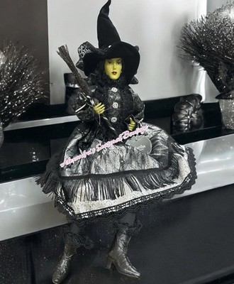 Martha Stewart 26  Green Face Halloween Witch Black Silver Dress Shelf Sitter