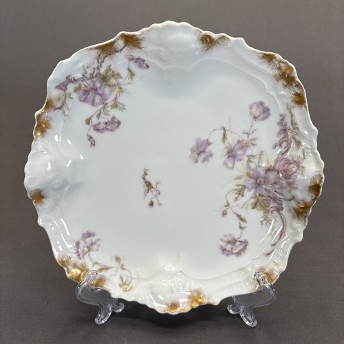 Antique A Lanternier Limoges Serving Tray Dish 7 5/8" Set of 2 Purple Flower - Picture 3 of 8