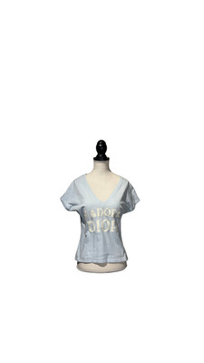J'Adore Dior V Neck 2000s Galliano Christian Dior Sexy Graphic Tee EU 36 Baby Bl