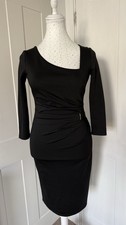 Vesper Black Bodycon Midi Dress | Gold Detail Occasion Evening Party UK 10