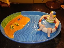 Boston Warehouse Chip and Dip Tray Platter 16" Beach Pool Woman in Inner Tube