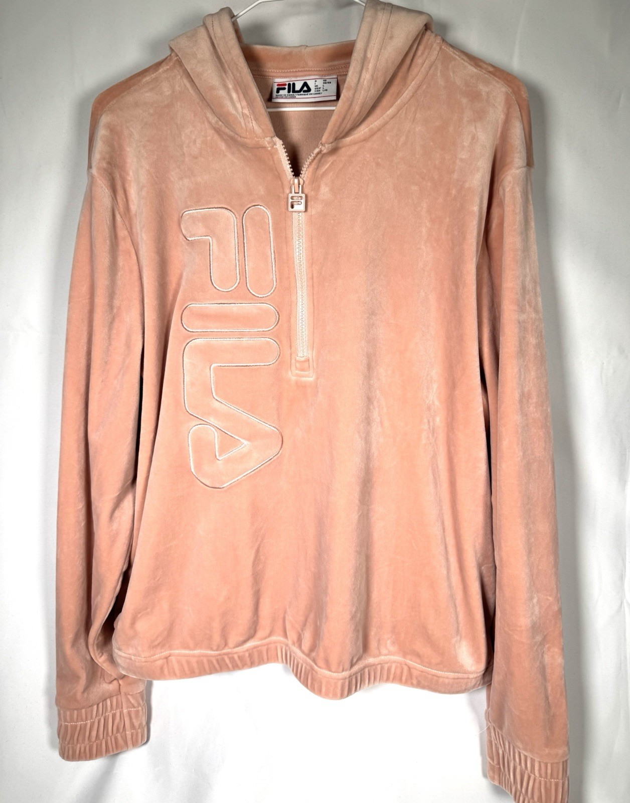Felpa FILA rosa mezza zip velluto velluto felpa con cappuccio donna taglia large tuta top