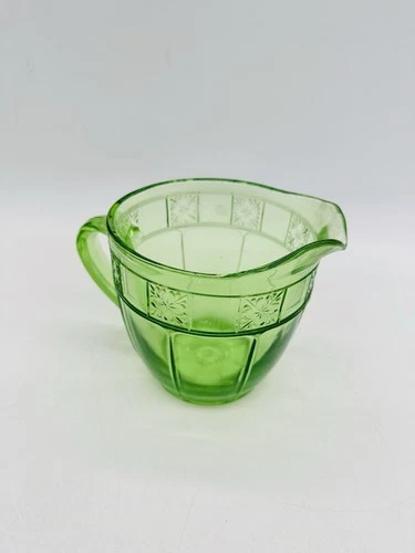 Vintage Doric Jeanette Uranium Glass Glow Green Pitcher