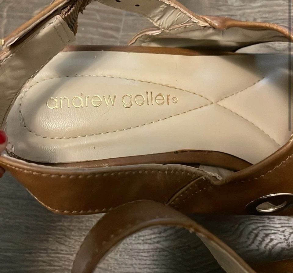 Andrew Geller Tan Slingback Sandals w/ Silver Circular Designs, Size 9M - Image 3 of 4