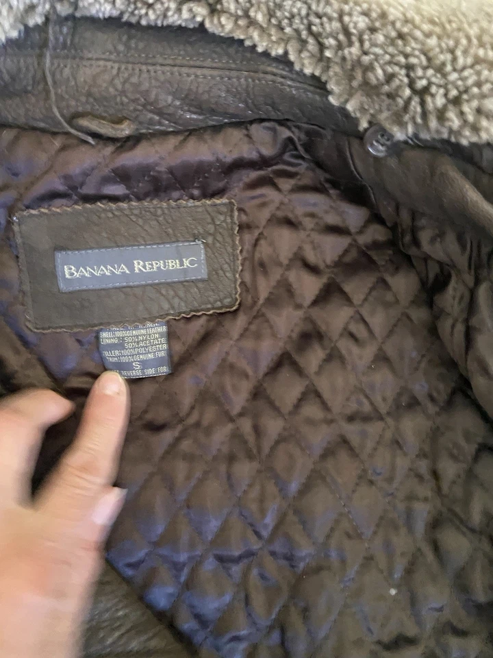 Banana Republic стриженный мех воротник стеганая кожаная куртка S б/у в отличном состоянии - Изображение 3 из 3