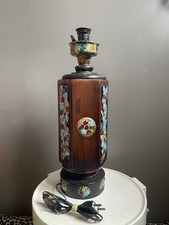 Grand pied de lampe vintage ( Brutaliste , Bois , Émaux , Art Déco )