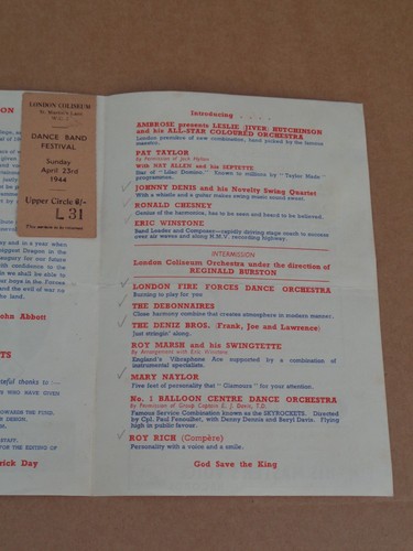 Dance Band Festival Of 1944 London Coliseum Programme + 2 Tickets (Mary Naylor) - Picture 2 of 2