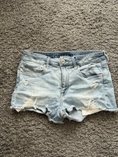 American Eagle Womens Size 6 Hi-Rise Shortie Denim Shorts Distressed Stretch