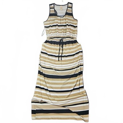 Faded Glory XL 18 Cinch Waist Tank Top Maxi Dress Striped Earth Tones Brown Tan