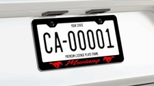 Mustang Red Logo License Plate Frame Custom Made Of Black Powder Coated Metal Mustang Red Logo License Plate Frame Custom Made Of Black Powder Coated Metal
