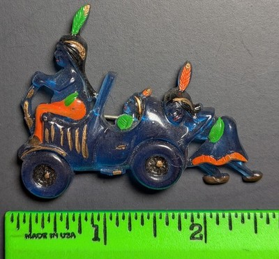 Vintage 1930s/40s Native American Indian Woman Car Plastic Pinback Pin